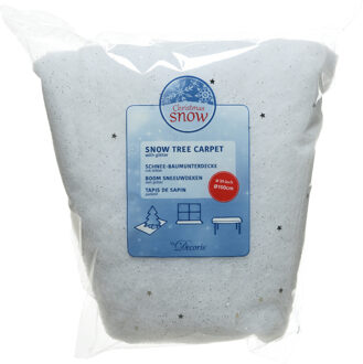 Decoris Kerstboomrok - wit - glitter - D100 cm - polyester - kerstboomkleed - boomkleed