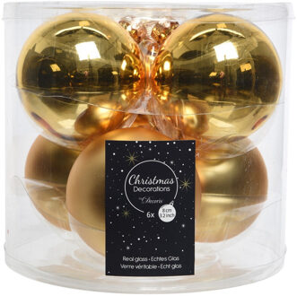 Decoris Kerstboomversiering gouden kerstballen van glas 8 cm 6 stuks - Kerstbal Goudkleurig