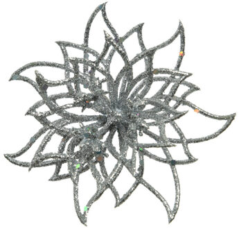 Decoris Kerstboomversiering Kerstster - 14 cm - zilver glitter - op clip