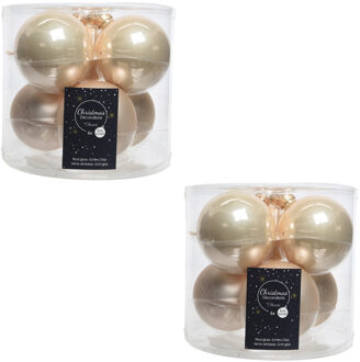 Decoris Kerstboomversiering licht parel/champagne kerstballen van glas 8 cm 18x stuks - Kerstbal Champagnekleurig