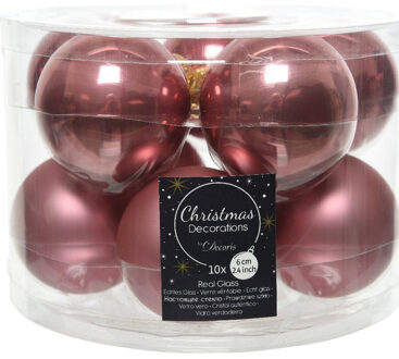 Decoris Kerstboomversiering oud roze kerstballen van glas 6 cm 10 stuks - Kerstbal