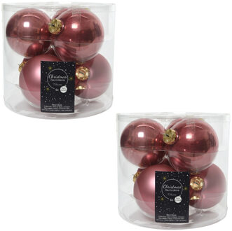 Decoris Kerstboomversiering oud roze kerstballen van glas 8 cm 12x stuks - Kerstbal