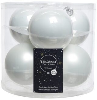 Decoris Kerstboomversiering winter witte kerstballen van glas 8 cm 6 stuks - Kerstbal