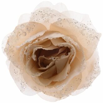 Decoris Kerstdecoratie bloemen roos creme op clip 14 cm - Kersthangers Crème