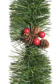 Decoris Kerstdecoratie dennen guirlandes / slingers met besjes en dennenappels 270 cm - Guirlandes Groen