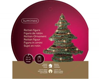 Decoris Kerstdecoratie rotan decoratie kerstboom groen met verlichting H40 cm - Kunstkerstboom