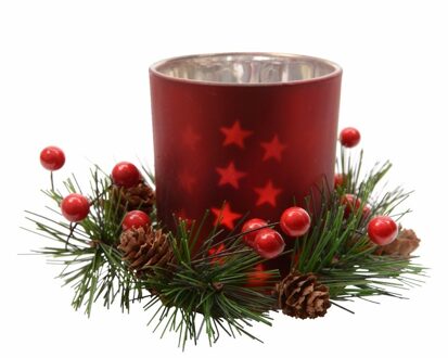 Decoris Kerstdecoratie theelichthouder rood 8 cm - Waxinelichtjeshouders