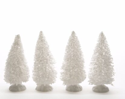 Decoris Kerstdorp onderdelen 4x besneeuwde decoratie dennenbomen 10 cm