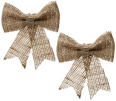 Decoris Kersthanger - 2x - strik - naturel - jute - glitters - 24 cm