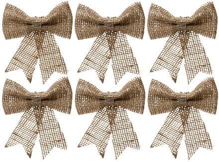 Decoris Kersthanger - 6x - strik - naturel - jute - glitters - 24 cm