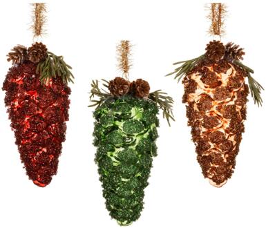 Decoris Kersthanger dennenappel glas Ø6xH12,5cm verschillende
