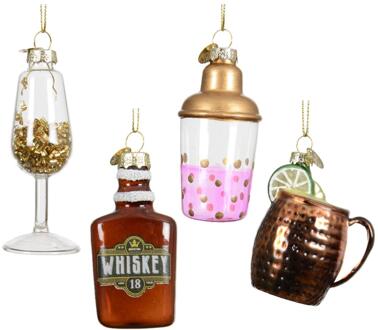 Decoris Kersthanger drankfles glas Ø8,5cm verschillende