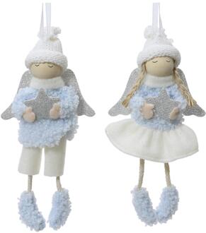 Decoris Kersthanger engel blauw/wit 8x3x16cm