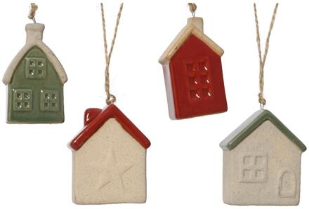 Decoris Kersthanger huisje porselein 3x5,7x7,2cm verschillende