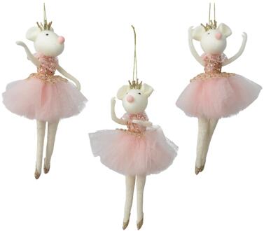 Decoris Kersthanger muis polyester 9x4x19,5cm roze