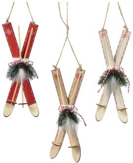 Decoris Kersthanger ski's hout 3,5x8x23cm verschillende