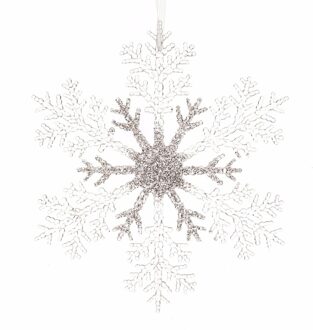 Decoris Kersthanger - sneeuwvlok - 21 cm - zilver - glitters - kerstboomdecoratie