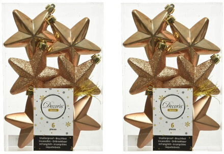 Decoris kersthanger sterren - 12x st - camel bruin - 7 cm - kunststof - kerstornamenten
