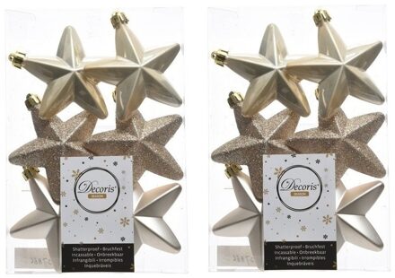 Decoris kersthanger sterren - 12x st - champagne - 7 cm - kunststof - kerstornamenten