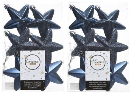 Decoris kersthanger sterren - 12x st - donkerblauw - 7 cm - kunststof - kerstornamenten