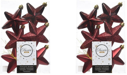 Decoris kersthanger sterren - 12x st - donkerrood - 7 cm - kunststof - kerstornamenten