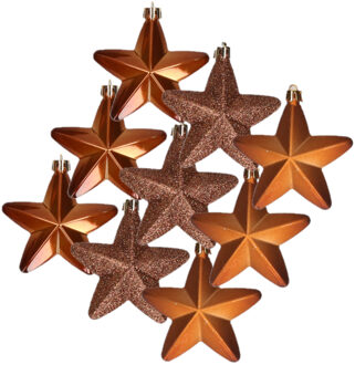 Decoris kersthanger sterren - 12x st - kaneel bruin - 7 cm - kunststof - kerstornamenten
