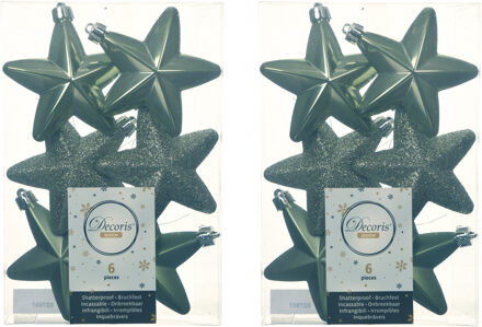 Decoris kersthanger sterren - 12x st - mosgroen - 7 cm - kunststof - kerstornamenten