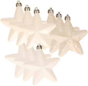 Decoris kersthanger sterren - 12x st - wol wit - 7 cm - kunststof - kerstornamenten