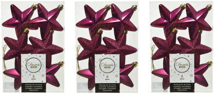 Decoris kersthanger sterren - 18x st - framboos roze - 7 cm - kunststof - kerstornamenten