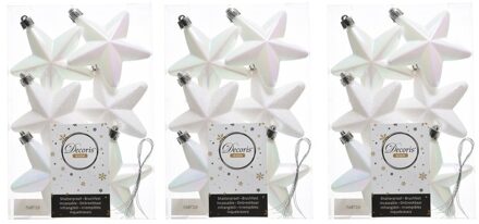 Decoris kersthanger sterren - 18x st - wit parelmoer - 7 cm - kunststof