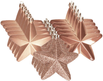 Decoris kersthanger sterren - 24x st - lichtbruin - 7 cm - kunststof - kerstornamenten