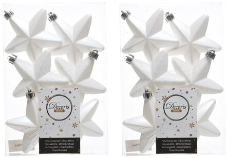 Decoris kersthanger sterren - 24x st - wit - 7 cm - kunststof - kerstornamenten