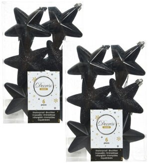 Decoris kersthanger sterren - 24x st - zwart - 7 cm - kunststof - kerstornamenten