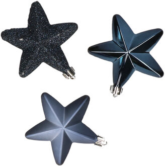 Decoris kersthanger sterren - 6x st - donkerblauw - 7 cm - kunststof - kerstornamenten