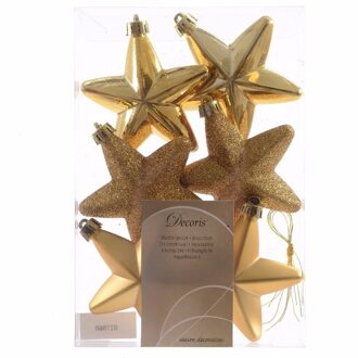 Decoris kersthanger sterren - 6x st - goud - 7 cm - kunststof - kerstornamenten Goudkleurig