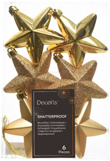 Decoris kersthanger sterren - 6x st - goud - 7 cm - kunststof - kerstornamenten