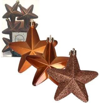 Decoris kersthanger sterren - 6x st - kaneel bruin - 7 cm - kunststof - kerstornamenten