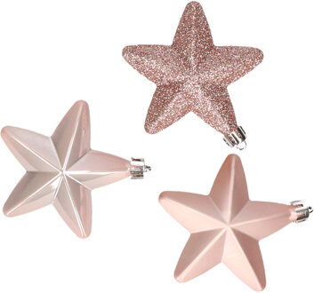 Decoris kersthanger sterren - 6x st - lichtroze - 7 cm - kunststof - kerstornamenten