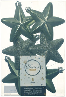 Decoris kersthanger sterren - 6x st - mosgroen - 7 cm - kunststof - kerstornamenten