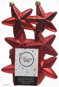 Decoris kersthanger sterren - 6x st - rood - 7 cm - kunststof - kerstornamenten