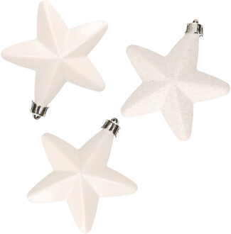 Decoris kersthanger sterren - 6x st - wit - 7 cm - kunststof - kerstornamenten