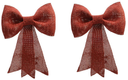 Decoris Kersthanger strik - 2x - rood - glitters - pailletten - 14 cm