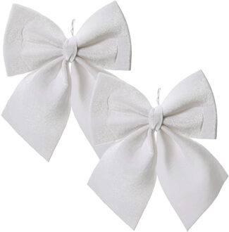 Decoris Kersthanger strik - 2x - wit - polyester - glanzend - 24 cm - kerstornament