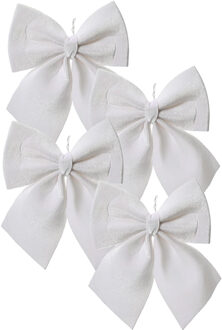 Decoris Kersthanger strik - 4x - wit - polyester - glanzend - 24 cm - kerstornament