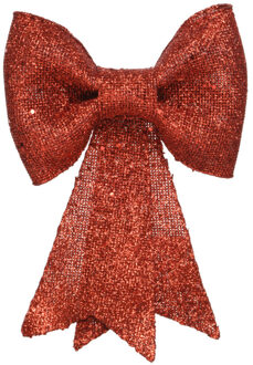 Decoris Kersthanger strik - rood - glitters - pailletten - 14 cm