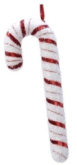 Decoris Kersthanger zuurstok - 34 cm - foam - glitters - kerstboomversiering - ornament Rood