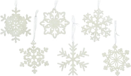 Decoris Kersthangers - 10 cm - sneeuwvlokken - wit - 6 stuks