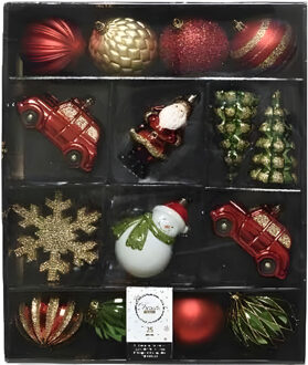 Decoris Kersthangers - 25x - rood/goud/groen - onbreekbaar Multi