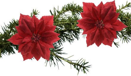 Decoris Kersthangers - 2x stuks - 24 cm - bloemen kerstster - rood