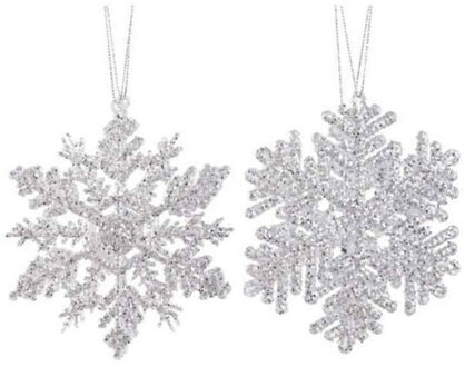 Decoris Kersthangers - 2x - zilver - sneeuwvlok/ster - 12 cm - Sneeuw thema kerstboomhangers